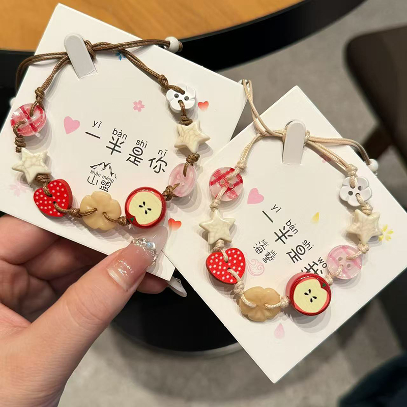 Ceramic Link Bracelet - Handmade Ceramic Apple Bracelet Adjustable Woven