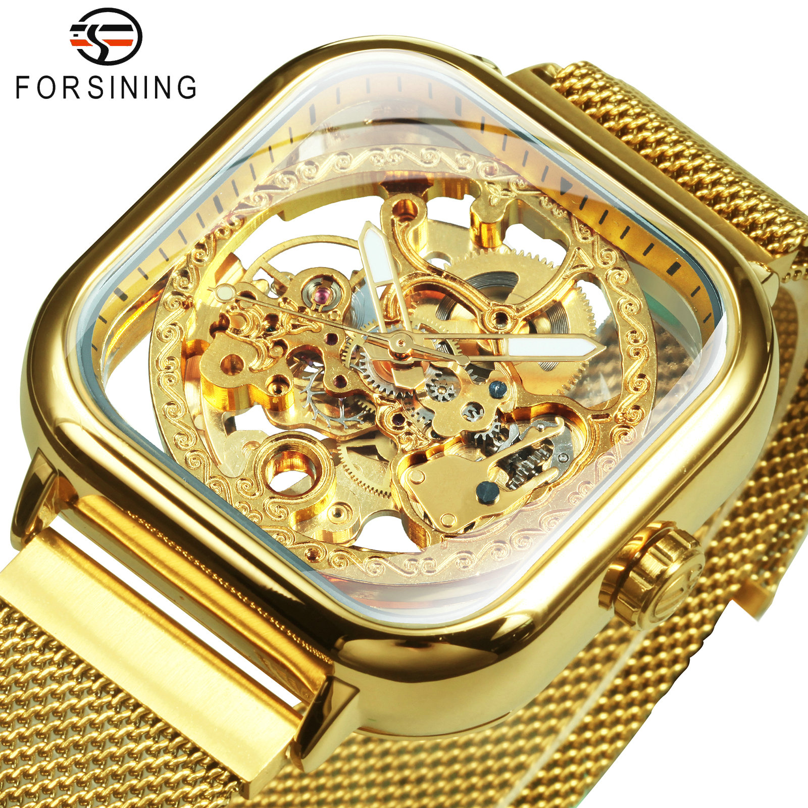 Forsining Luxury Square Skelet – обзор и цена Stainless Mesh Band
