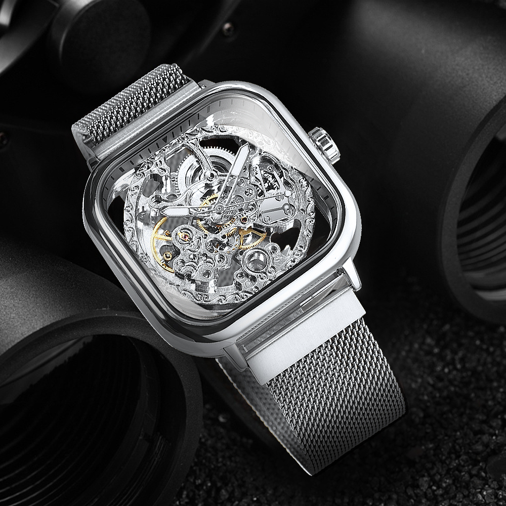Forsining Luxury Square Skelet – обзор и цена Stainless Mesh Band